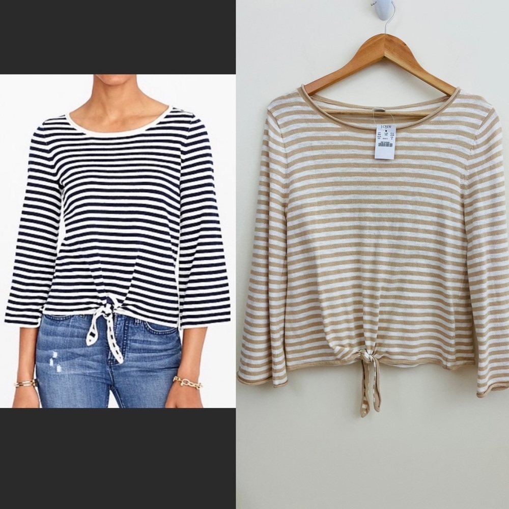 NWT, J. Crew Factory Striped Boatneck Sweater, Tan/Cream
